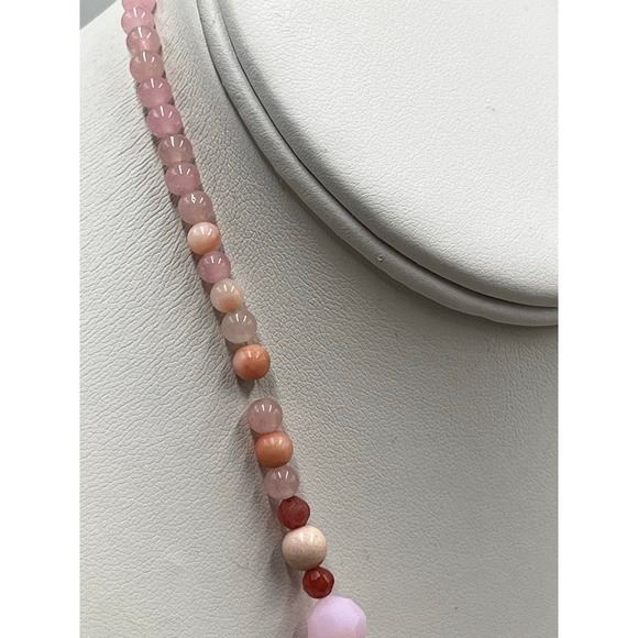 Cherry Quartz & Clear Quartz Chip Bead Statement Necklace Pink Coral Gemstone - Picture 9 of 13